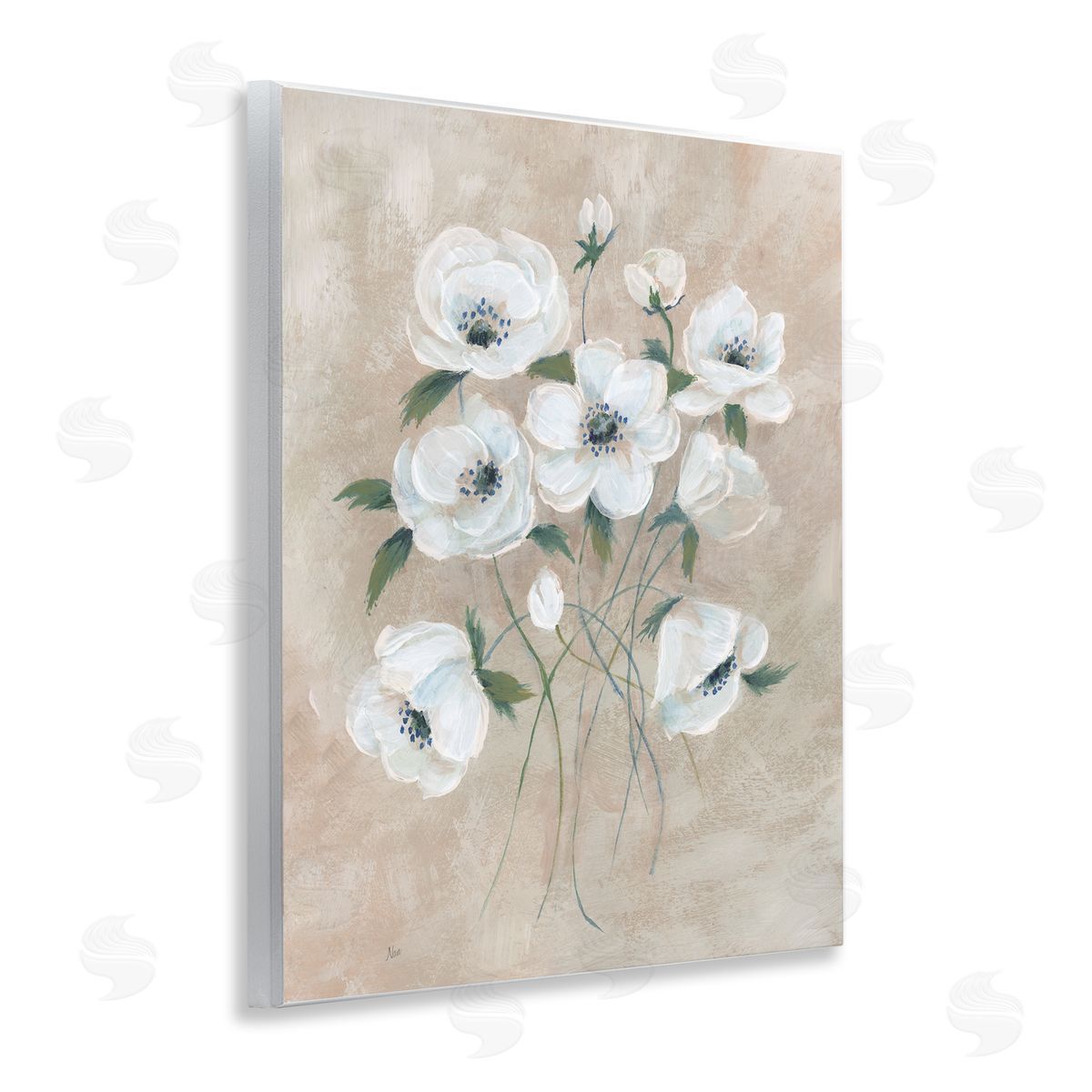 Beige Neutral Flowers Wood Plaque Wall Art, Home Decor by Nan