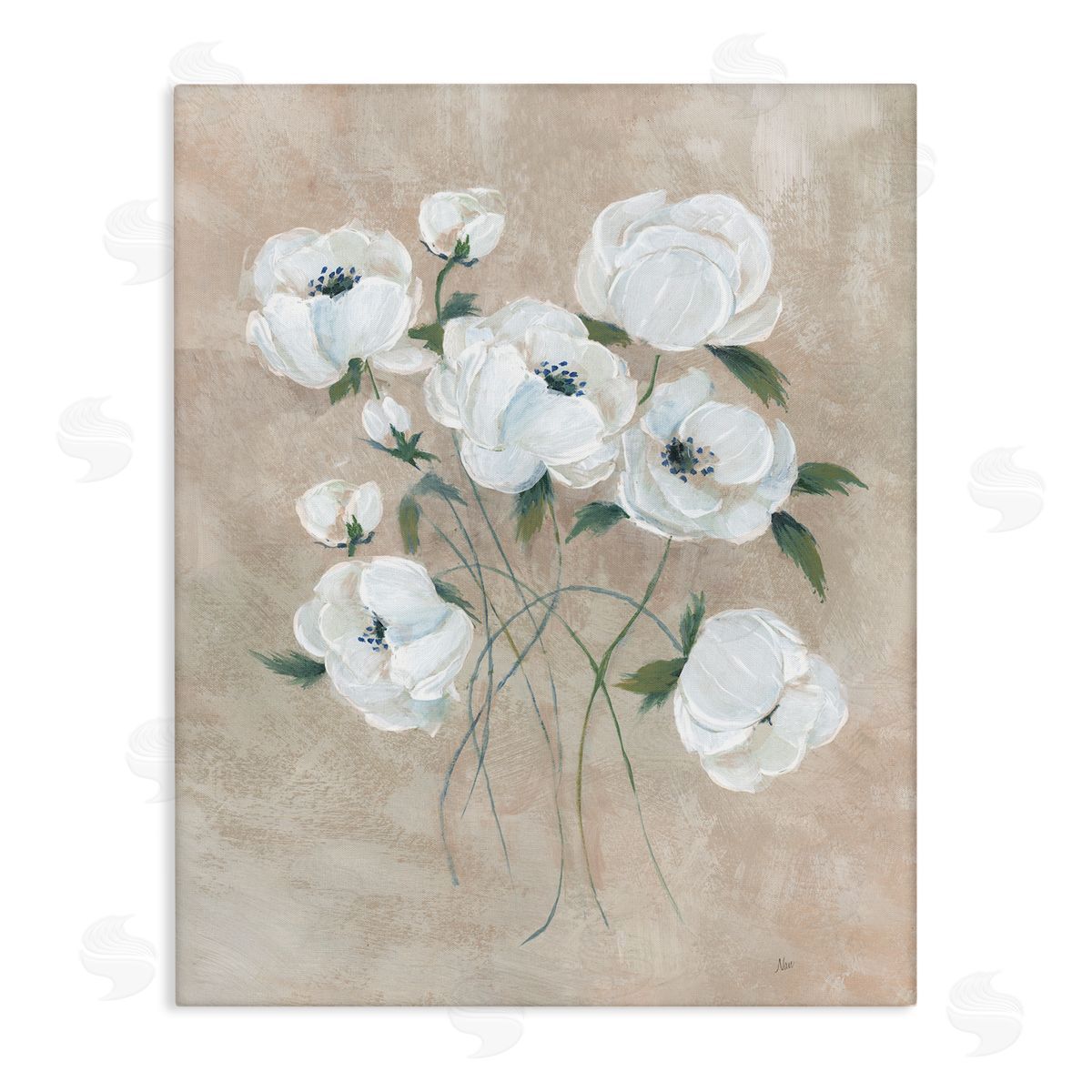 Flowers on Neutral Beige Canvas Wall Art, Home Decor by Nan