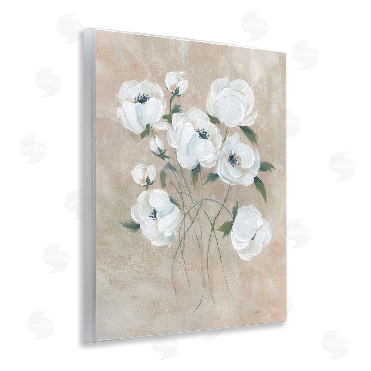 Flowers on Neutral Beige Wood Plaque Wall Art, Home Decor by Nan