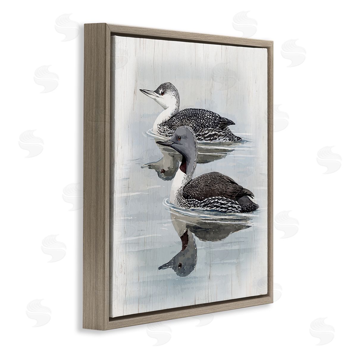 Susan Jill Twin Loons in Water Brown Floating Frame Canvas Wall Art Print