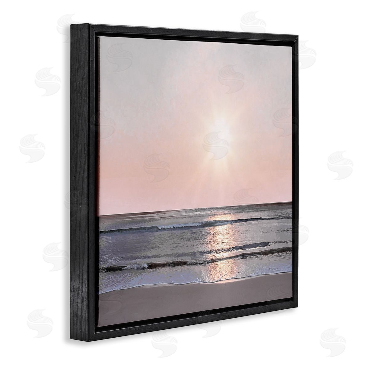 Mike Calascibetta Peach Sunrise over Beach Black Floating Frame Canvas Wall Art Print