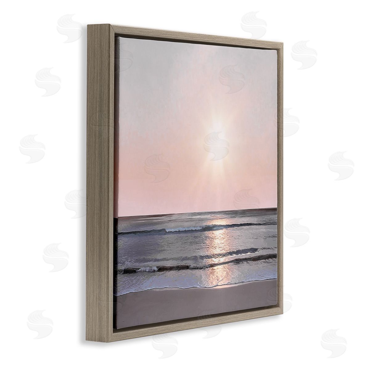 Mike Calascibetta Peach Sunrise over Beach Brown Floating Frame Canvas Wall Art Print