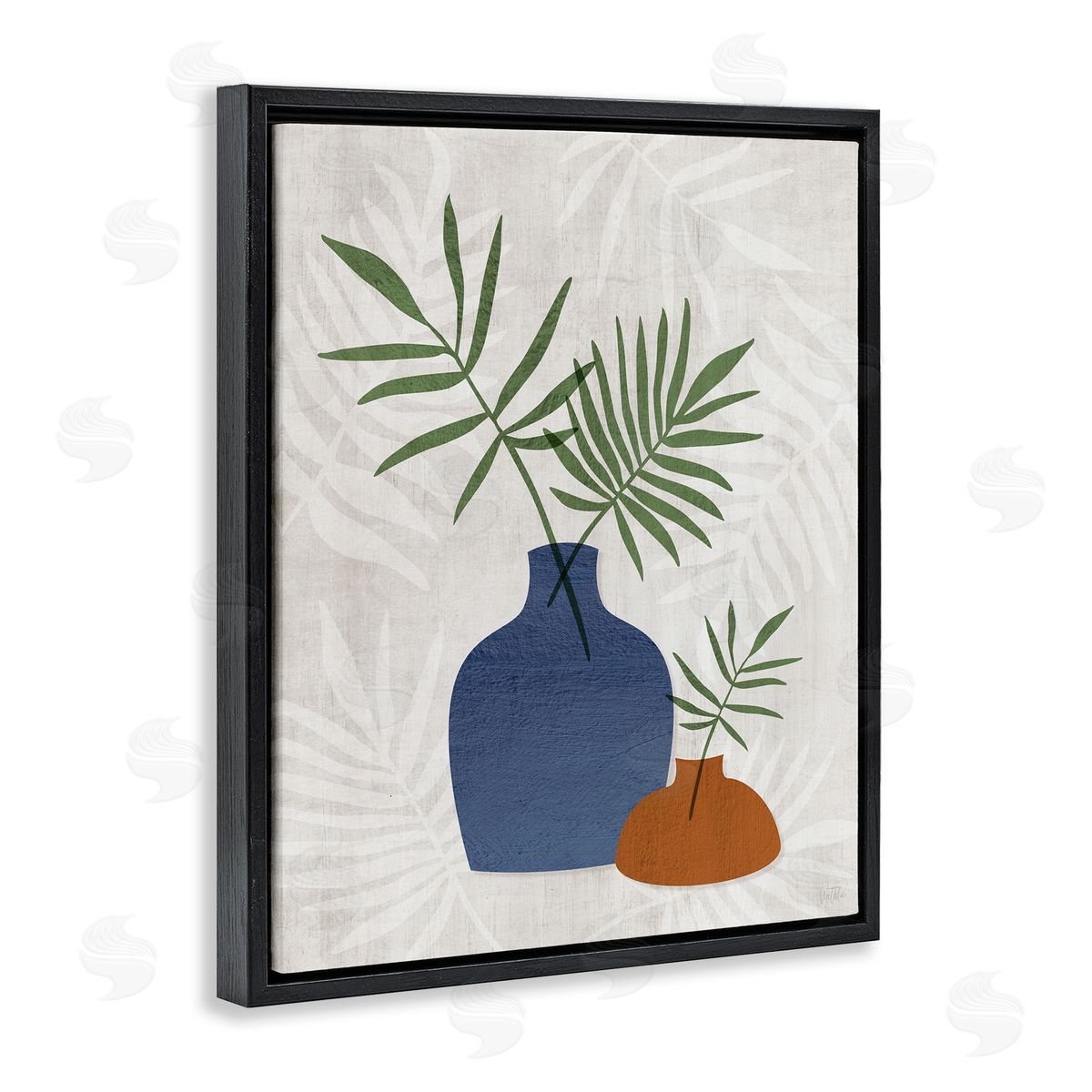 Fan Plant Sprigs Black Floating Frame Canvas Wall Art, Home Decor by Natalie Carpentieri