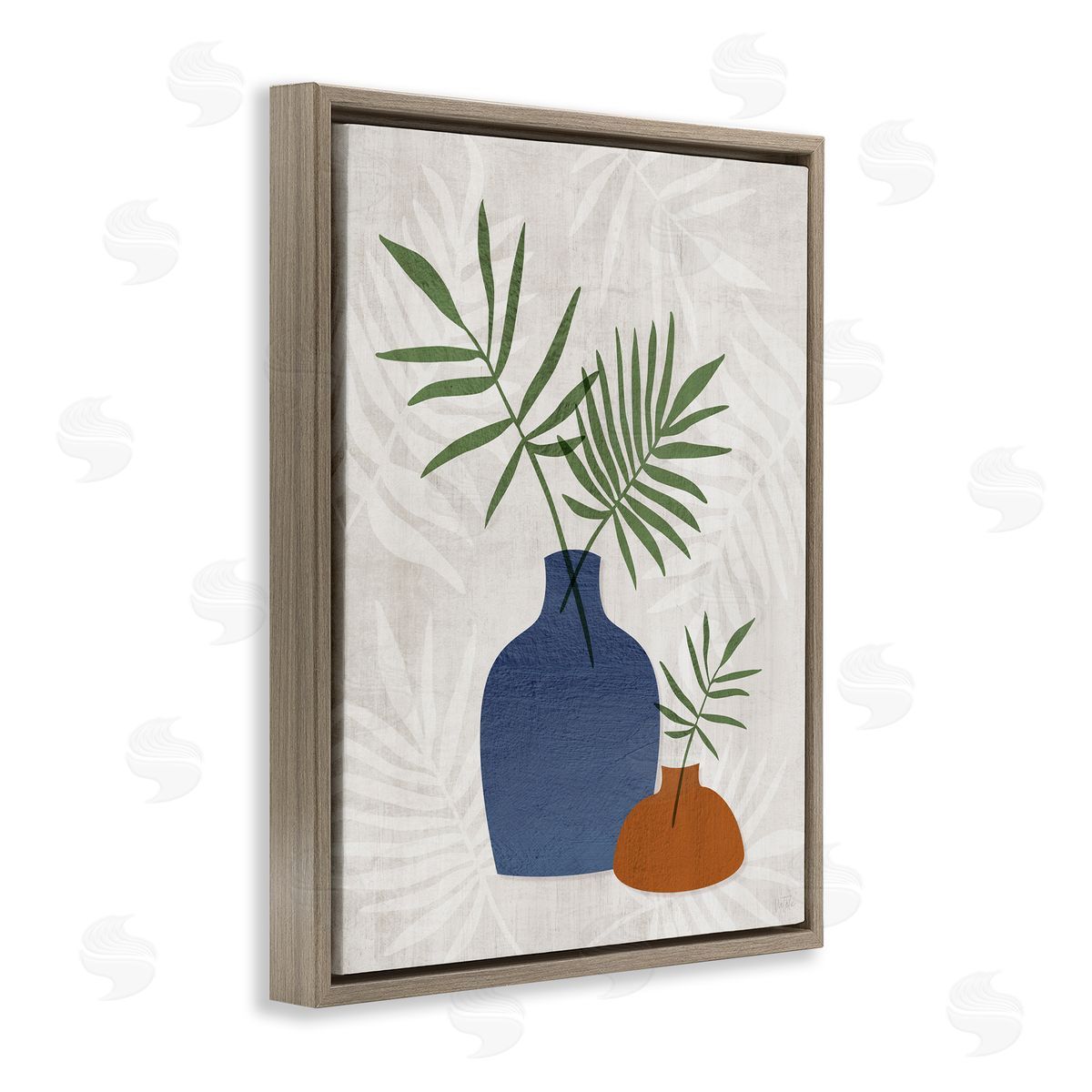 Fan Plant Sprigs Brown Floating Frame Canvas Wall Art, Home Decor by Natalie Carpentieri