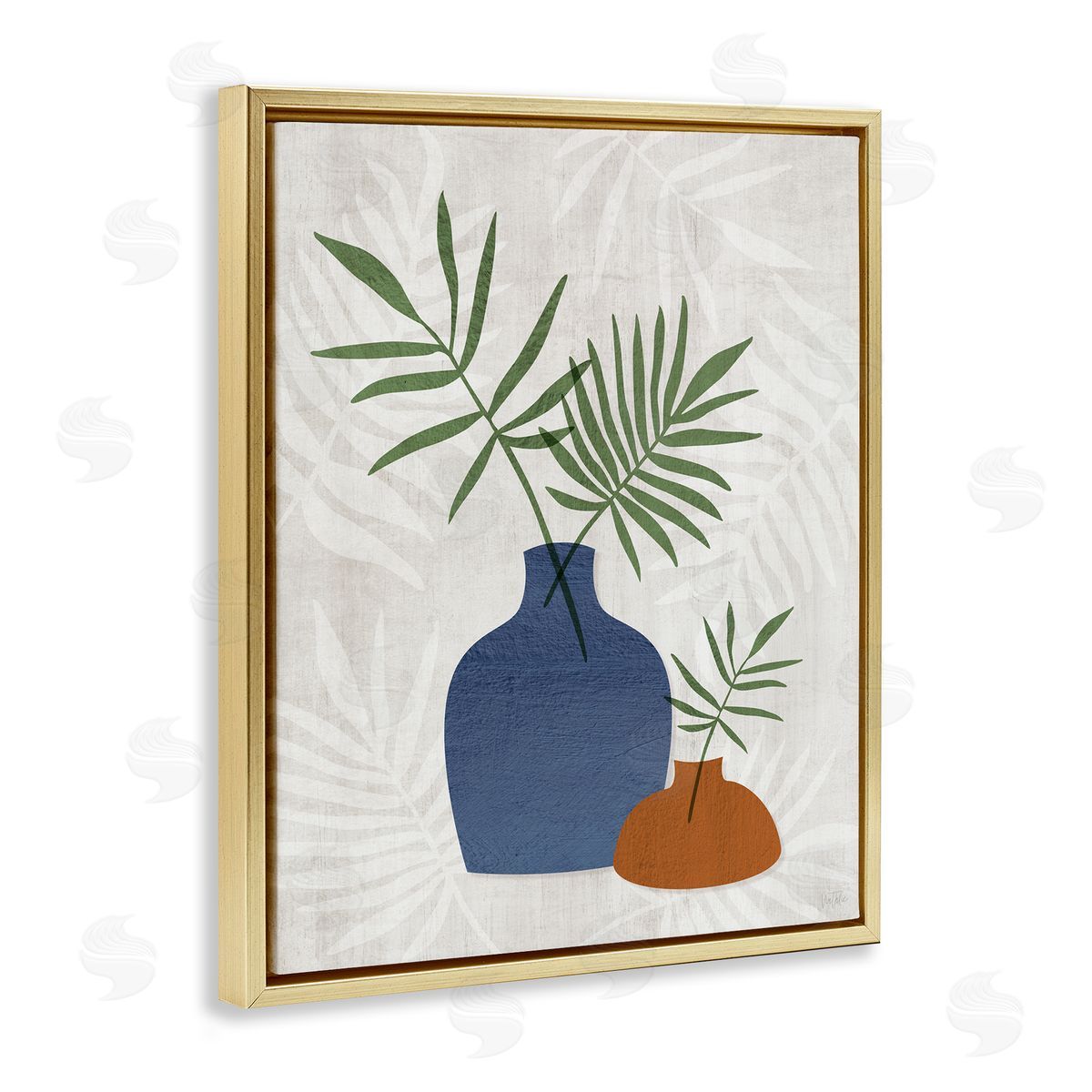 Fan Plant Sprigs Gold Floating Frame Canvas Wall Art, Home Decor by Natalie Carpentieri