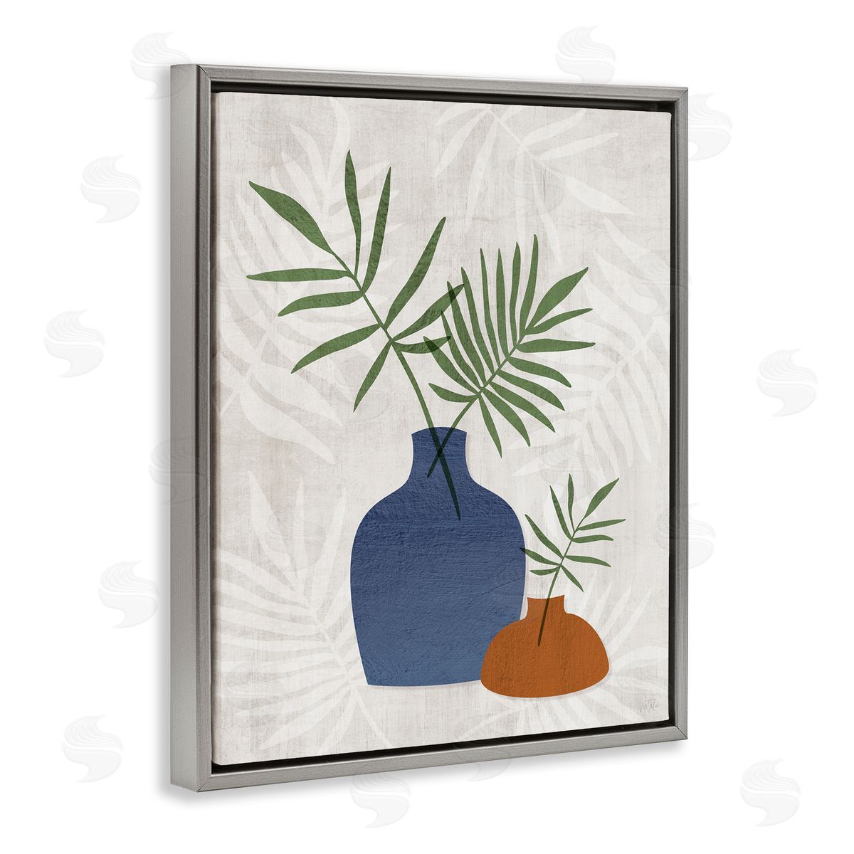 Fan Plant Sprigs Grey Floating Frame Canvas Wall Art, Home Decor by Natalie Carpentieri