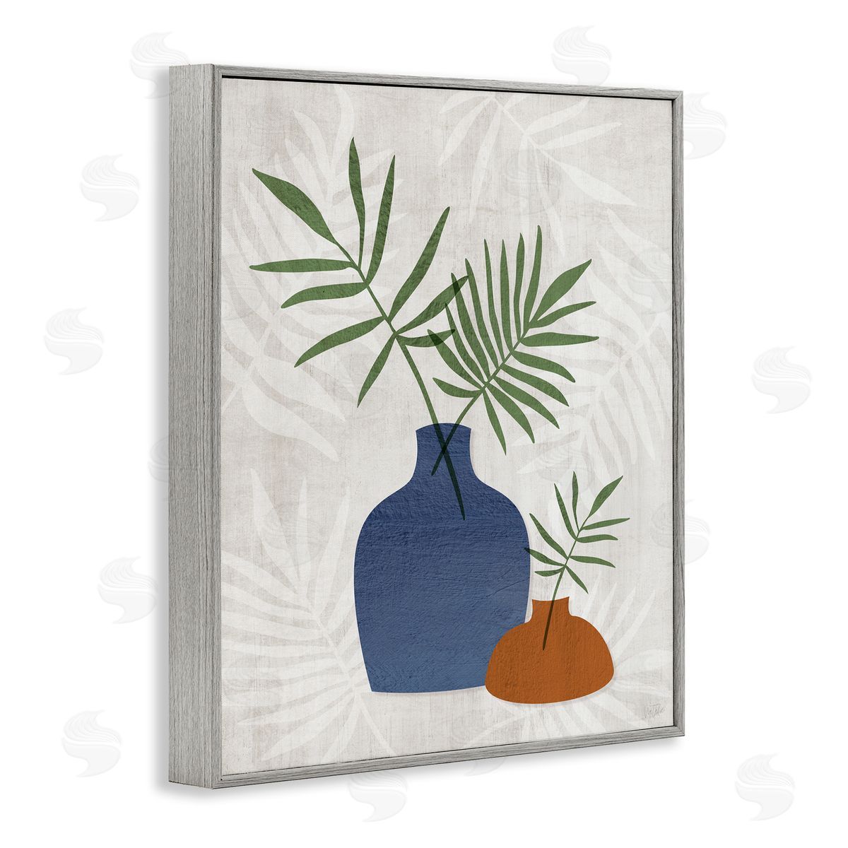 Fan Plant Sprigs Grey Frame Print Wall Art, Home Decor by Natalie Carpentieri