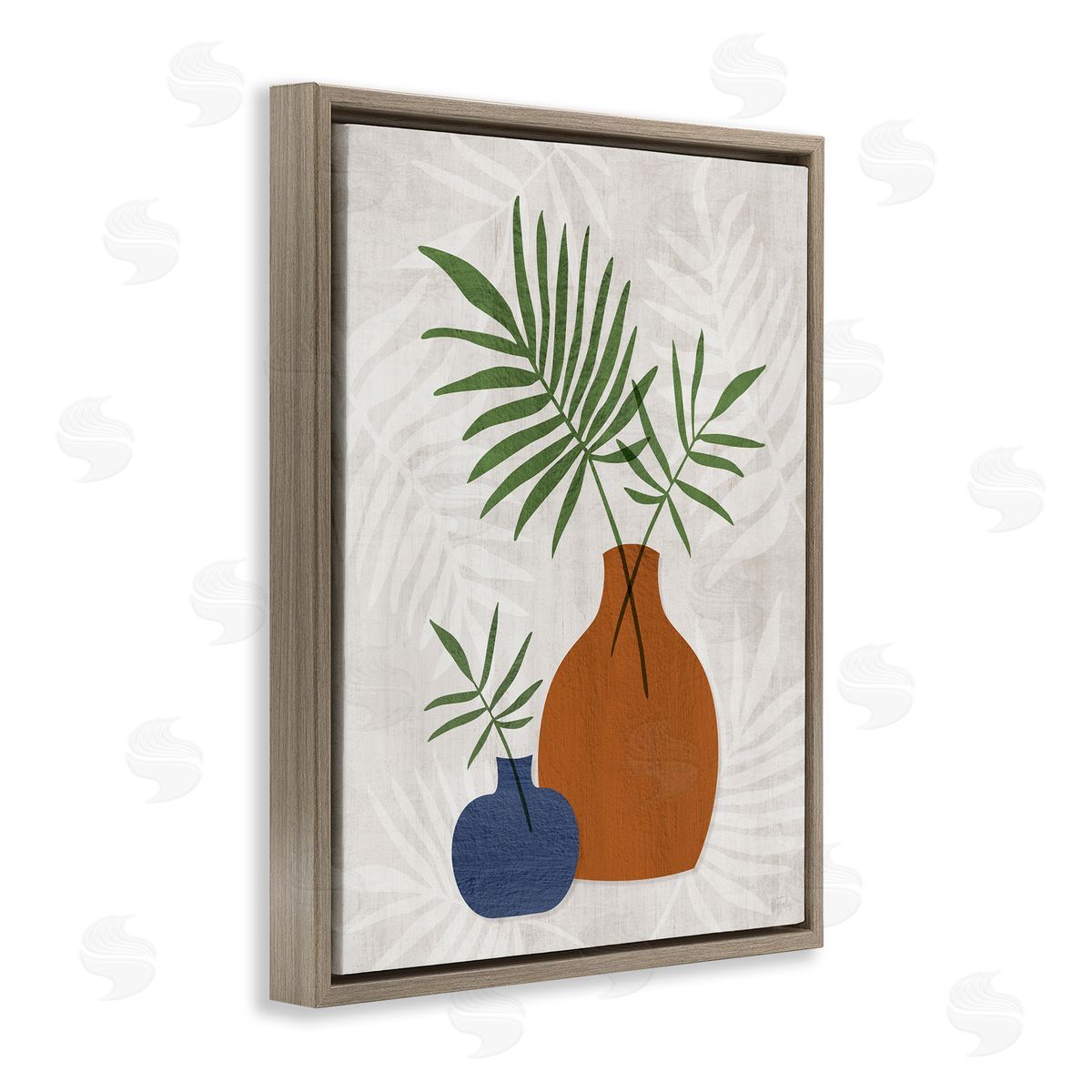 Boho Botanical Vases Brown Floating Frame Canvas Wall Art, Home Decor by Natalie Carpentieri