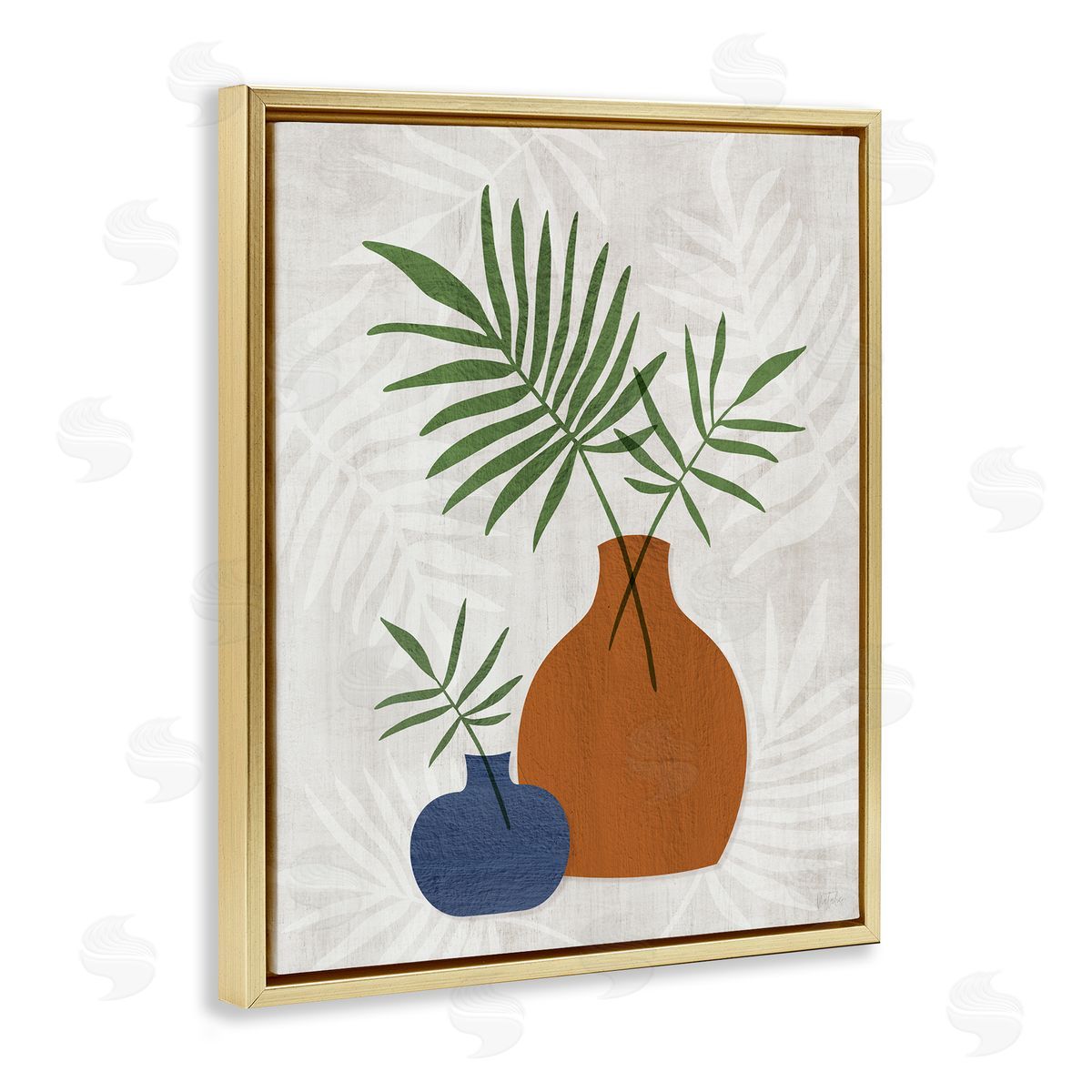 Boho Botanical Vases Gold Floating Frame Canvas Wall Art, Home Decor by Natalie Carpentieri