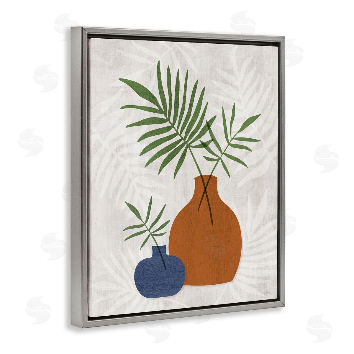 Boho Botanical Vases Grey Floating Frame Canvas Wall Art, Home Decor by Natalie Carpentieri