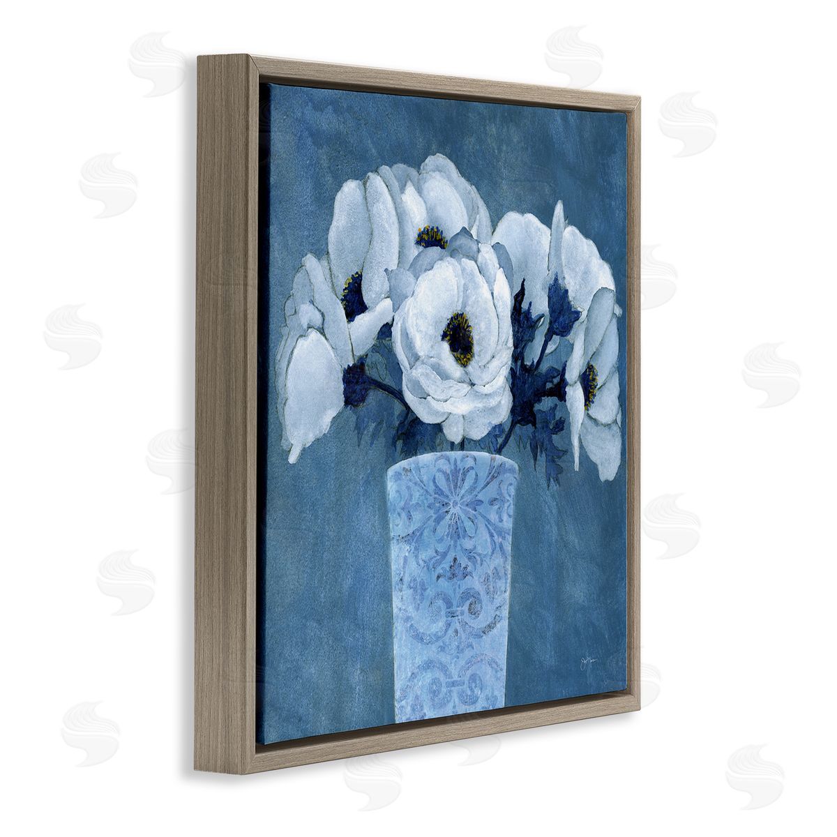 Janet Tava Patterned Vase Flowers Brown Floating Frame Canvas Wall Art Print
