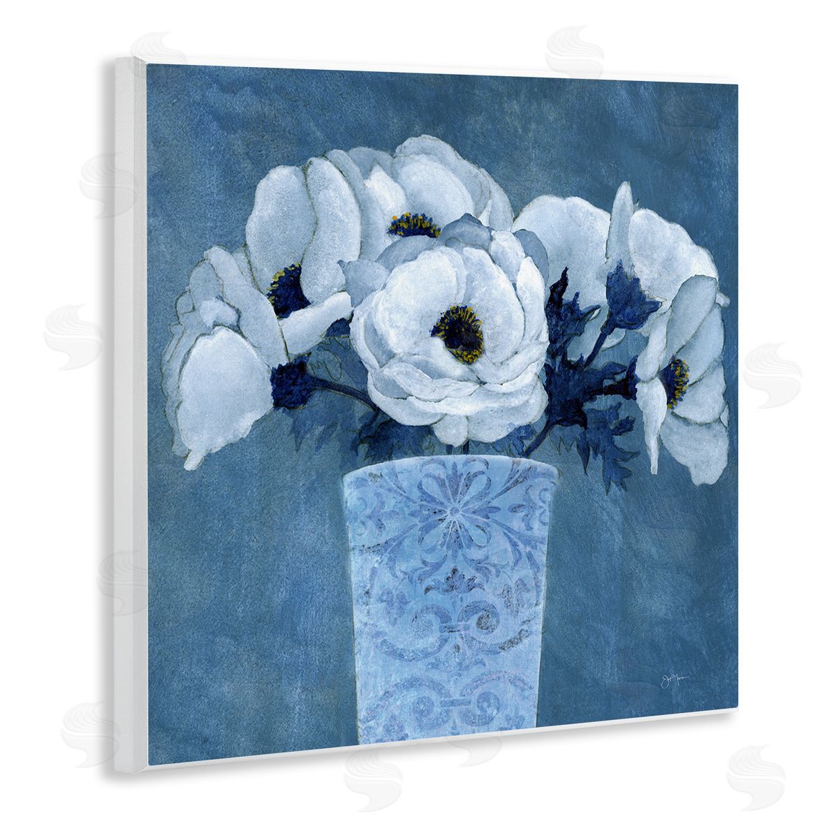 Janet Tava Patterned Vase Flowers Wooden Wall Plaque Art Print