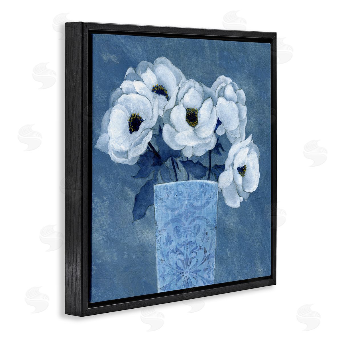 Janet Tava Ornate Vase Flowers Black Floating Frame Canvas Wall Art Print
