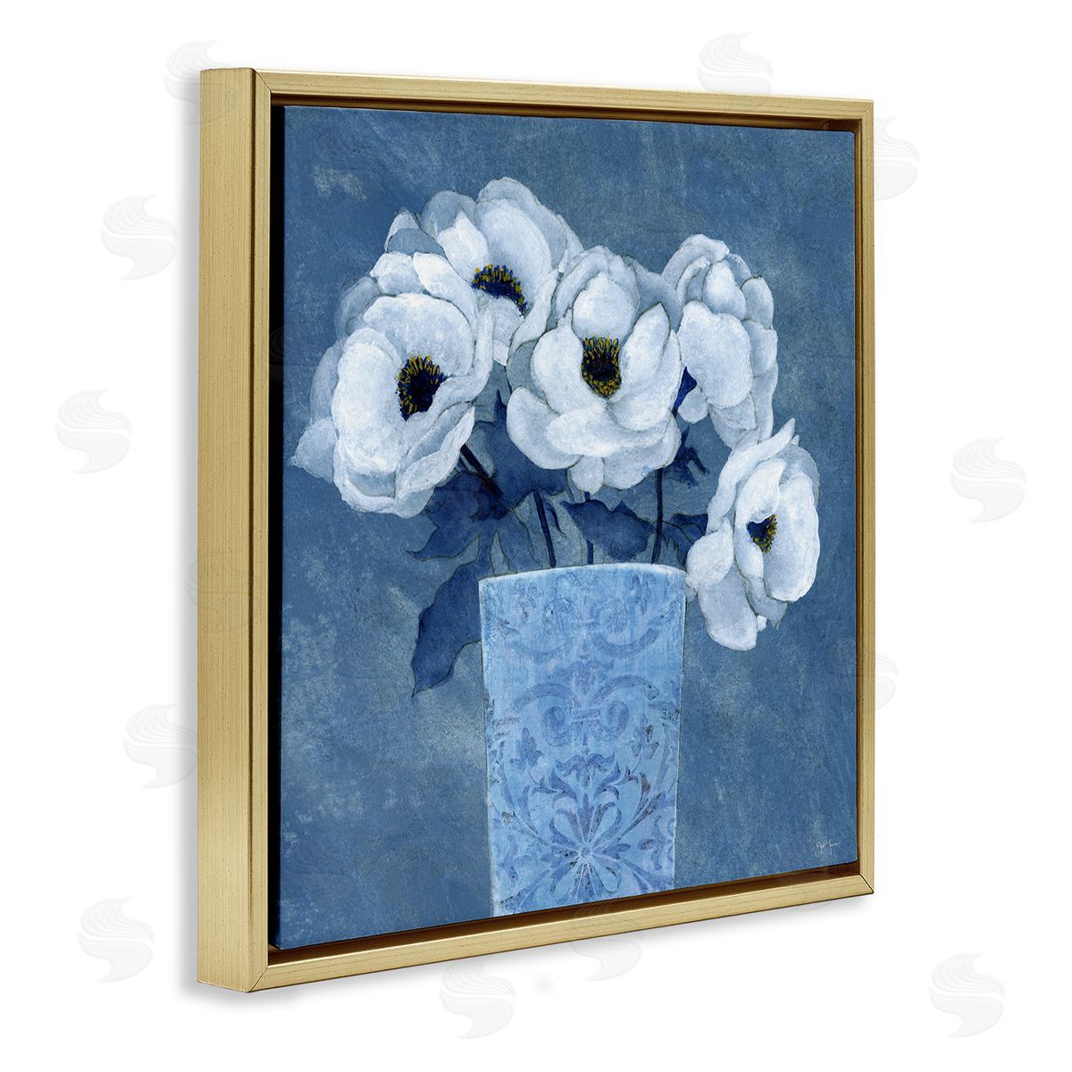 Janet Tava Ornate Vase Flowers Gold Floating Frame Canvas Wall Art Print