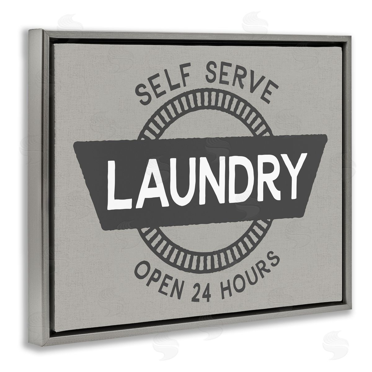 Retro Self Serve Laundry Grey Floating Frame Canvas Wall Art, Home Decor by CAD Designs