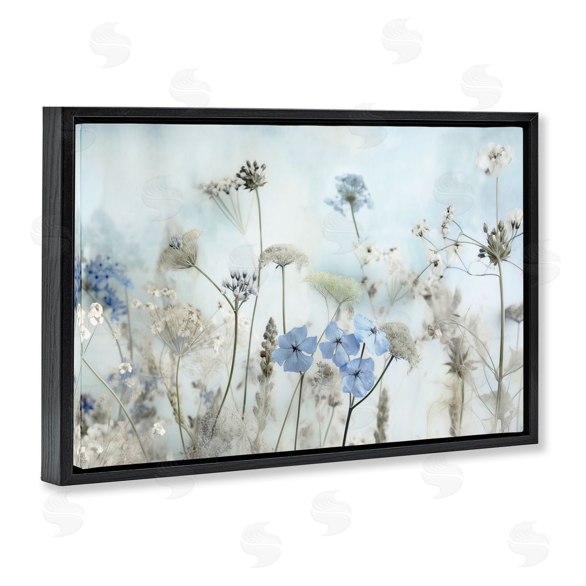Blooming Subtle Wildflowers Black Floating Frame Canvas Wall Art, Home Decor by Irene Weisz
