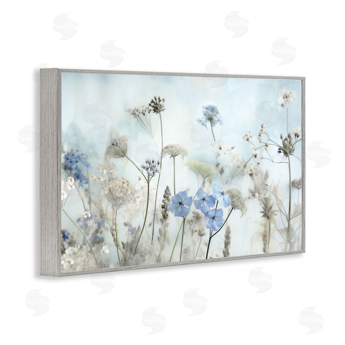 Blooming Subtle Wildflowers Grey Frame Print Wall Art, Home Decor by Irene Weisz