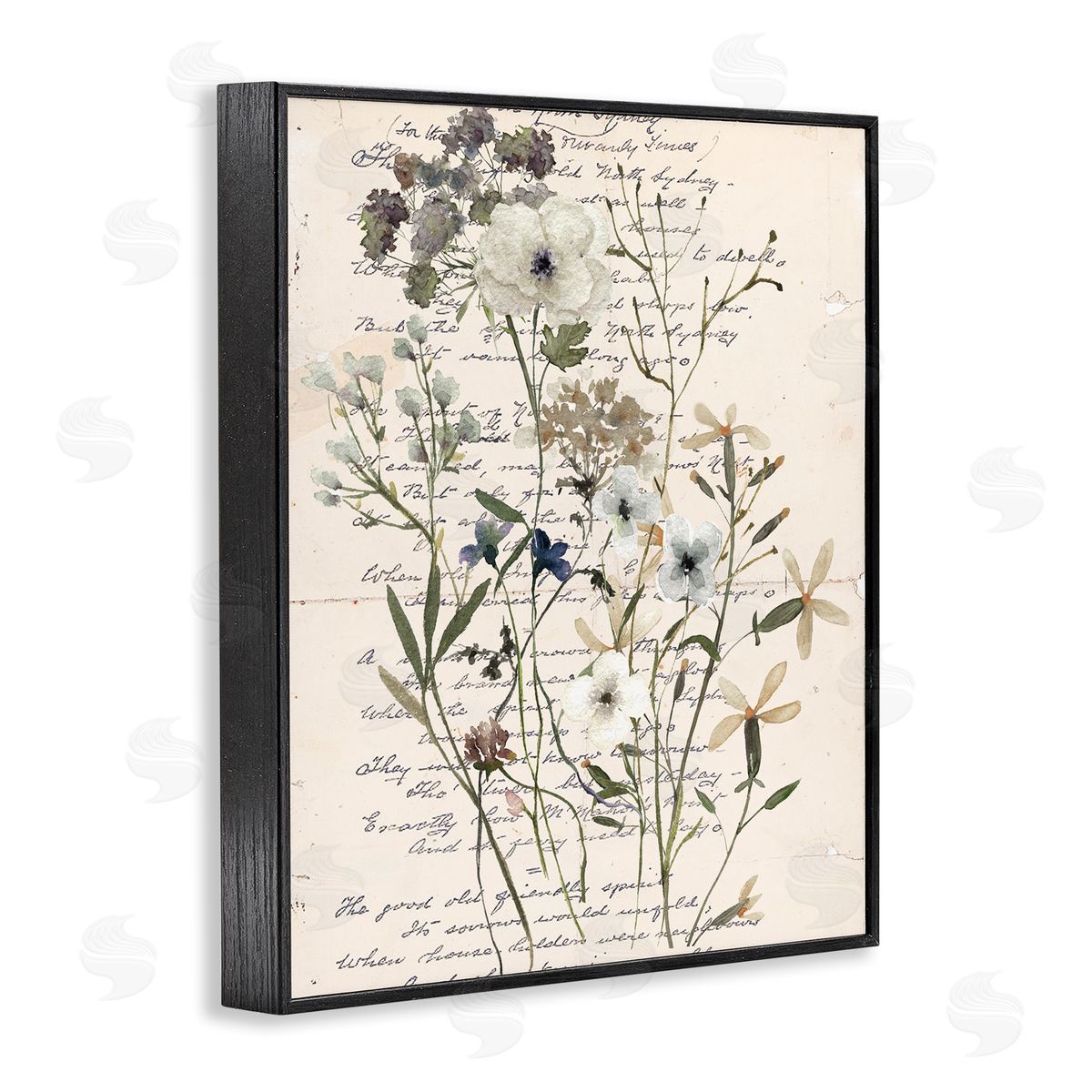 Vintage Pressed Flowers Black Frame Print Wall Art, Home Decor by Carol Robinson