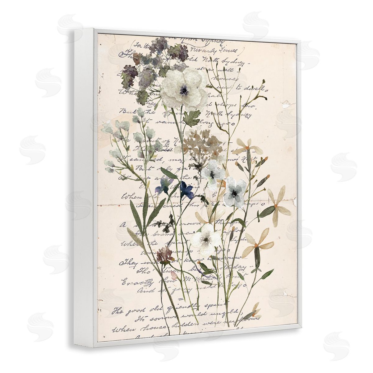 Vintage Pressed Flowers White Frame Print Wall Art, Home Decor by Carol Robinson