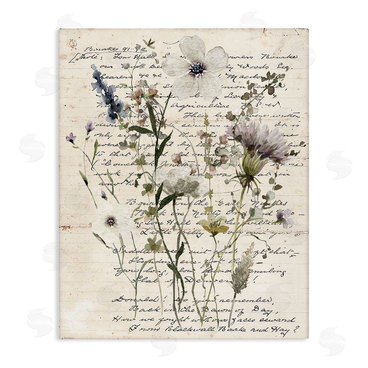 Pressed Flowers on Page Canvas Wall Art, Home Decor by Carol Robinson