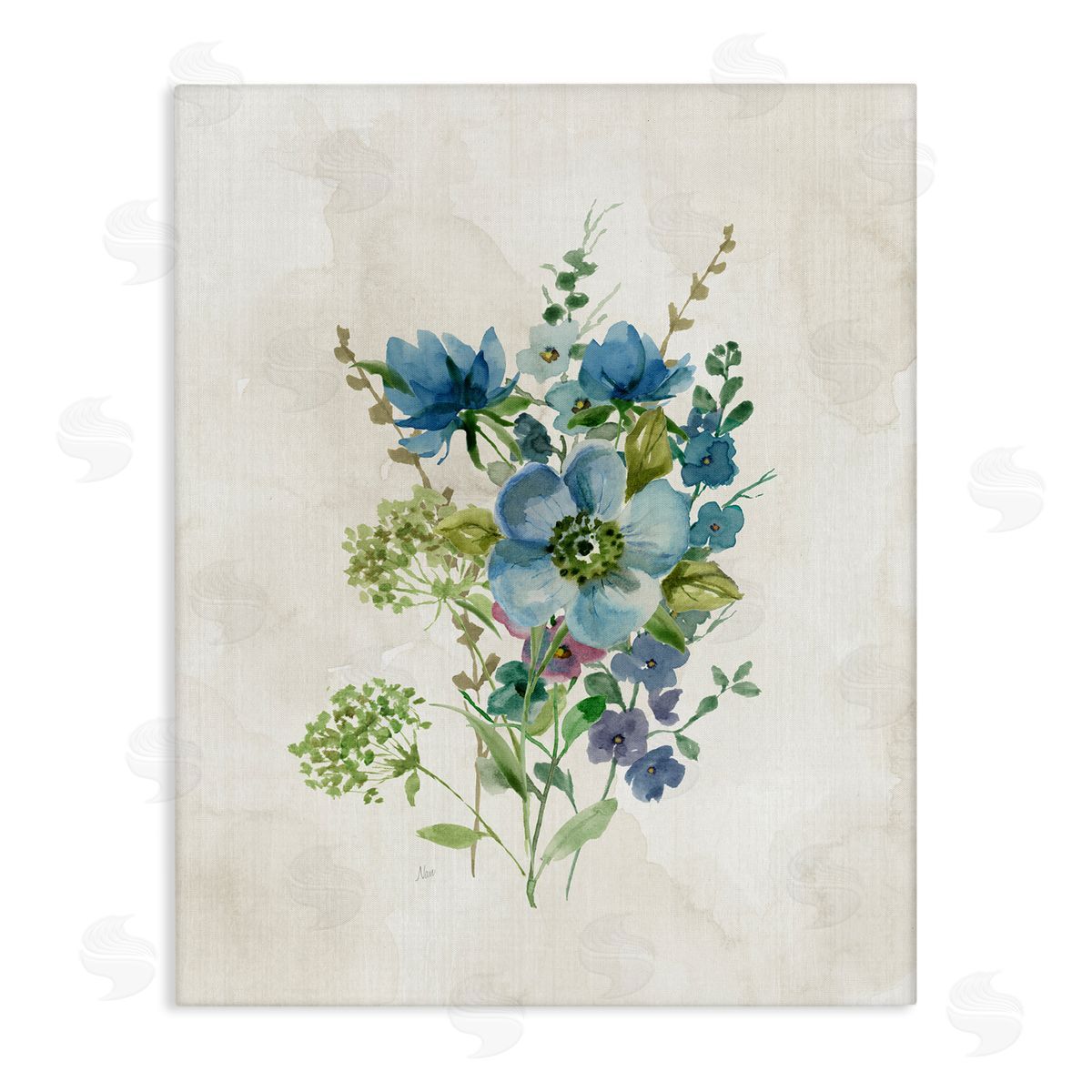 Blue Wildflower Cluster Canvas Wall Art, Home Decor by Nan