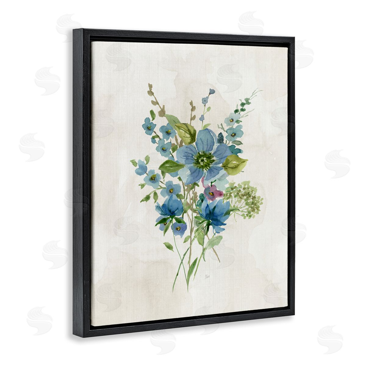 Bundle of Blue Herbs Black Floating Frame Canvas Wall Art, Home Decor by Nan