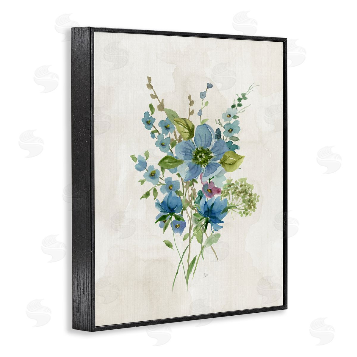 Bundle of Blue Herbs Black Frame Print Wall Art, Home Decor by Nan