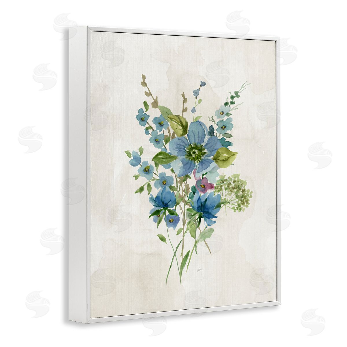 Bundle of Blue Herbs White Frame Print Wall Art, Home Decor by Nan