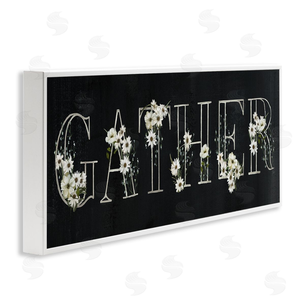Chalkboard & Floral Gather White Frame Print Wall Art, Home Decor by Nan