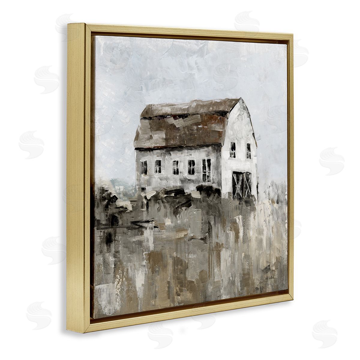 Sally Swatland Rustic Muted Farmhouse Gold Floating Frame Canvas Wall Art Print