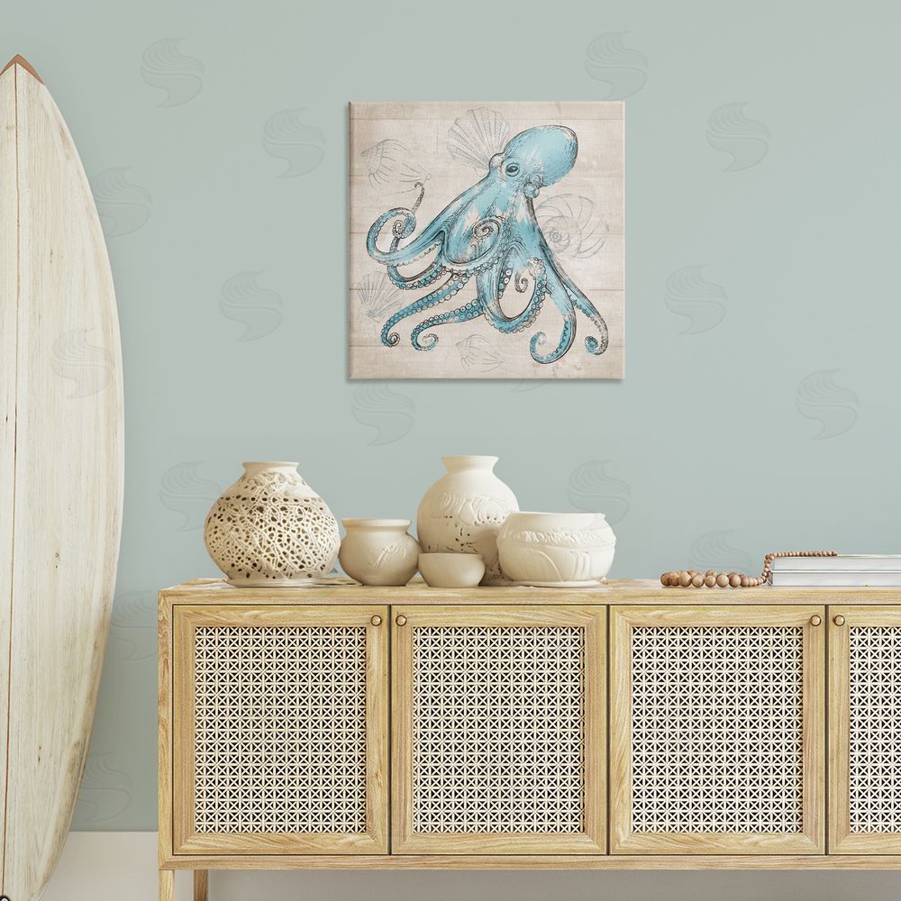 Conrad Knutsen Vintage Drawn Octopus Canvas Wall Art Print in Room