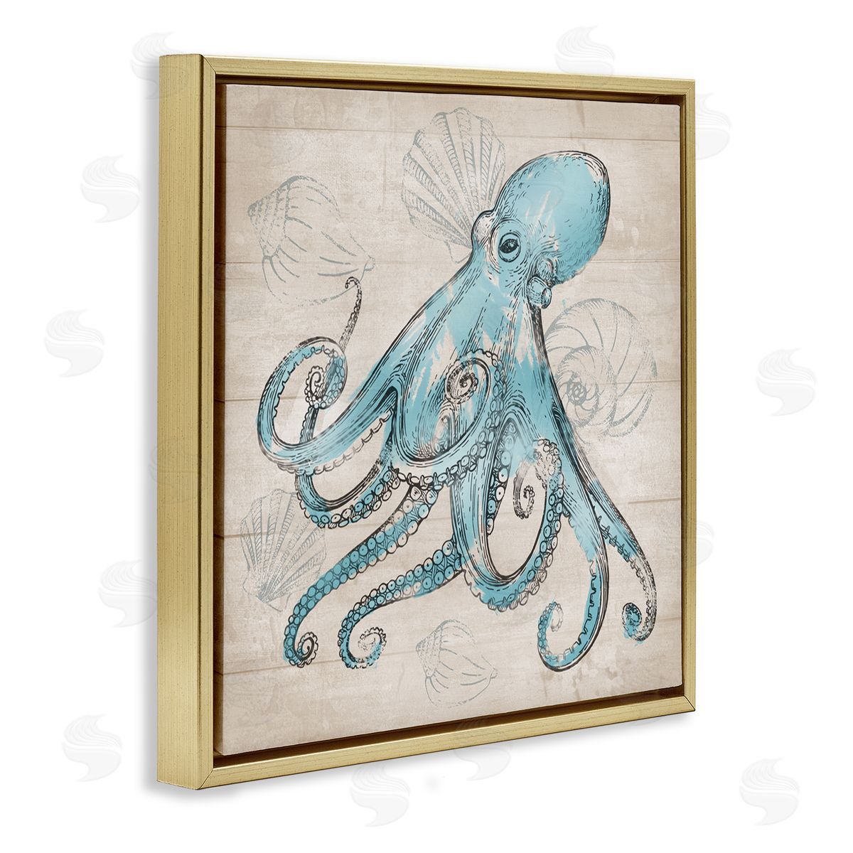 Conrad Knutsen Vintage Drawn Octopus Gold Floating Frame Canvas Wall Art Print