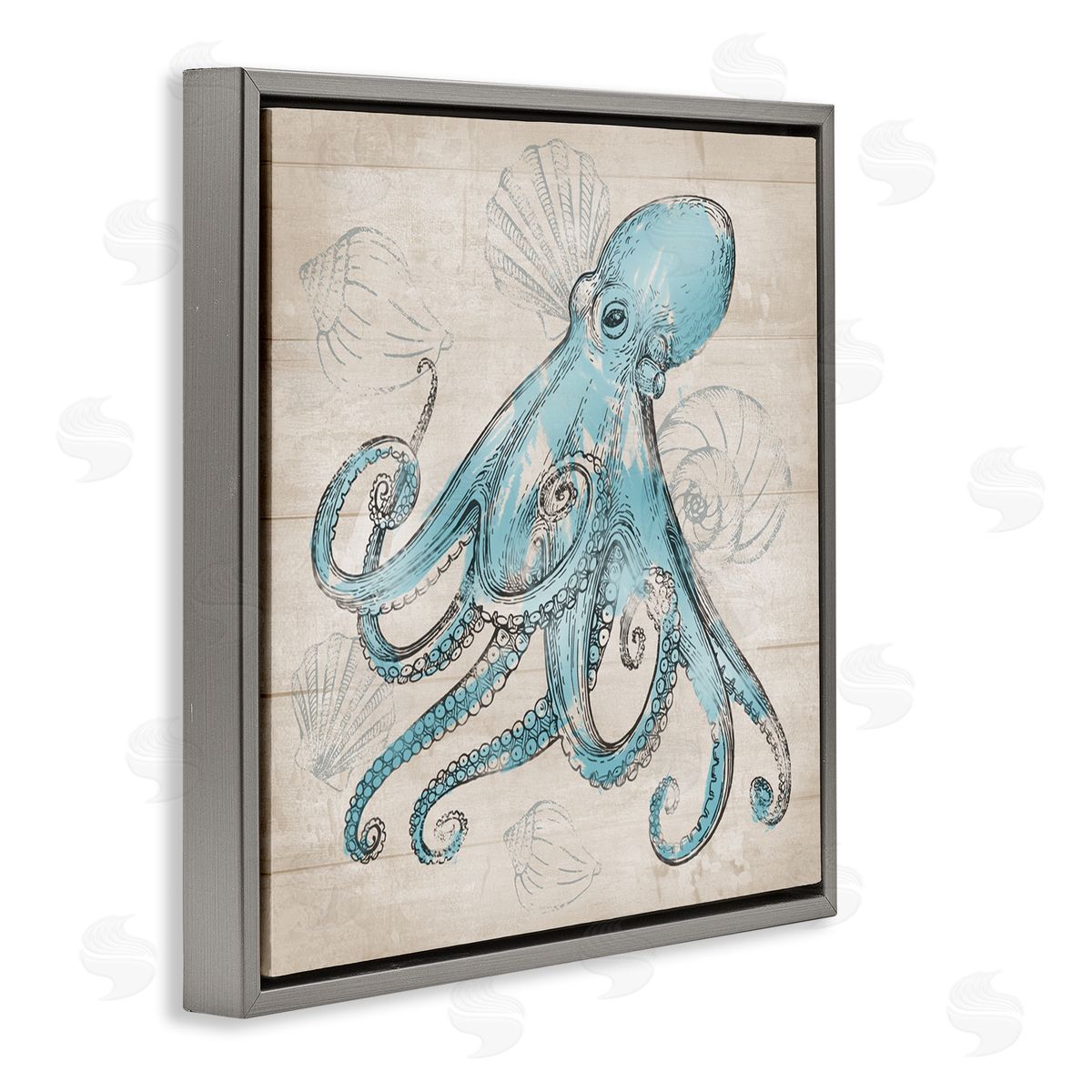 Conrad Knutsen Vintage Drawn Octopus Gray Floating Frame Canvas Wall Art Print