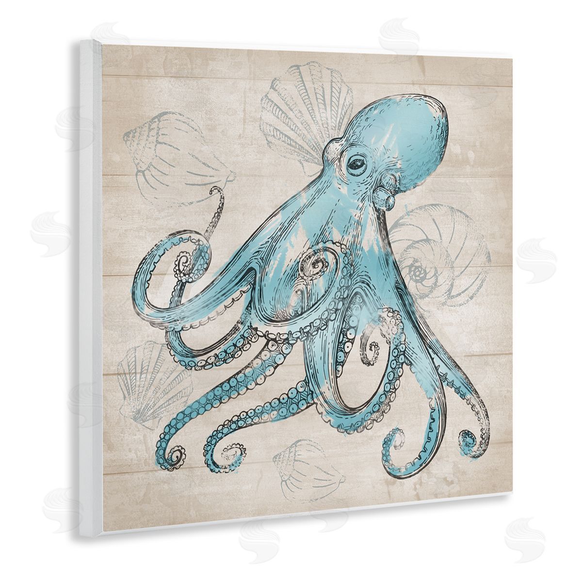 Conrad Knutsen Vintage Drawn Octopus Wooden Wall Plaque Art Print