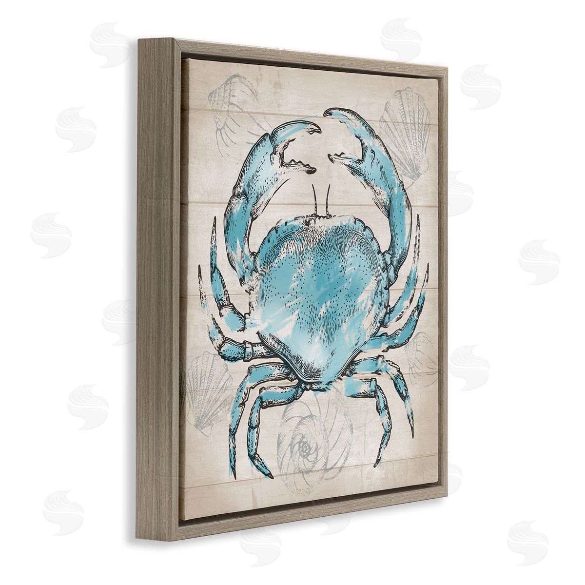 Conrad Knutsen Vintage Drawn Crab Brown Floating Frame Canvas Wall Art Print