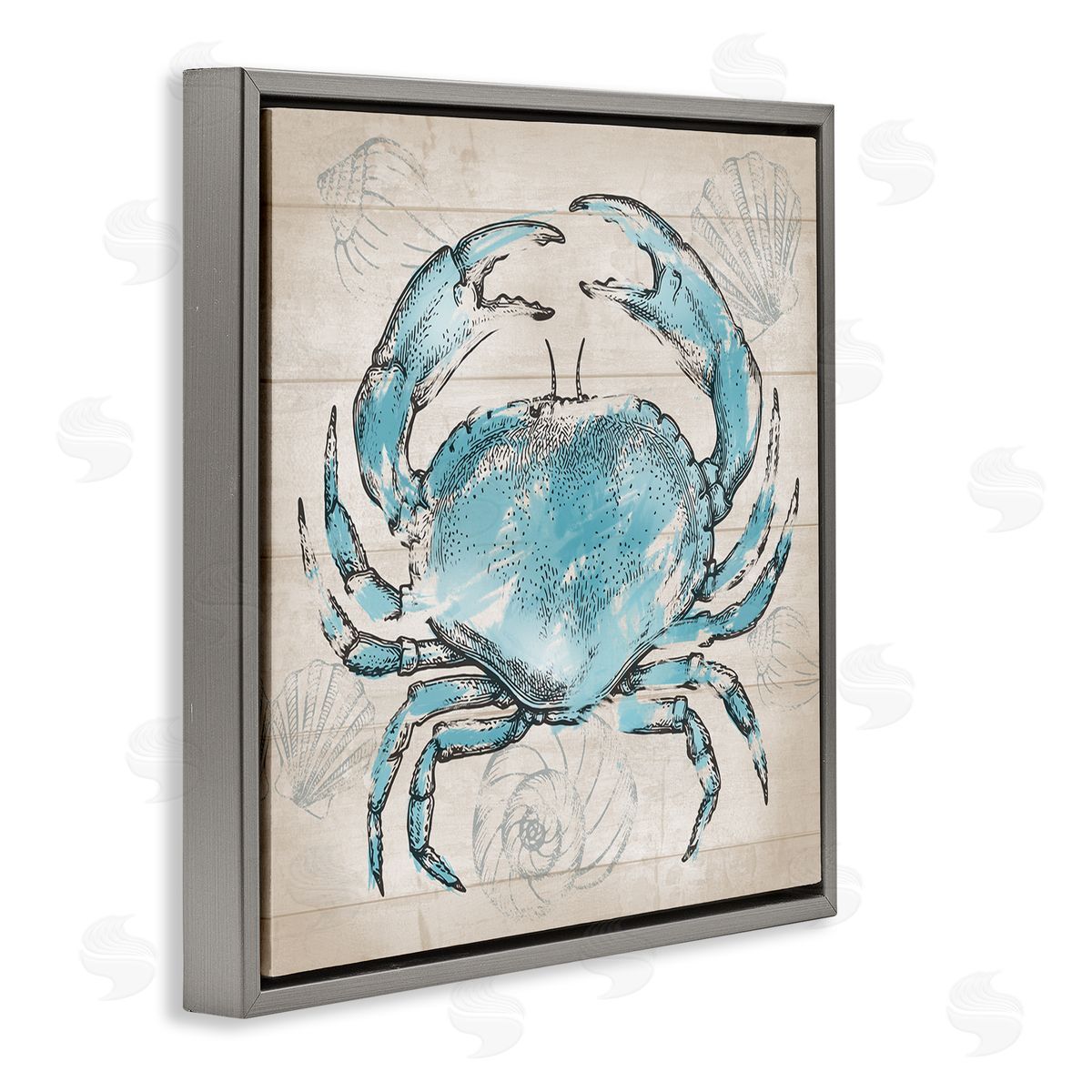 Conrad Knutsen Vintage Drawn Crab Gray Floating Frame Canvas Wall Art Print
