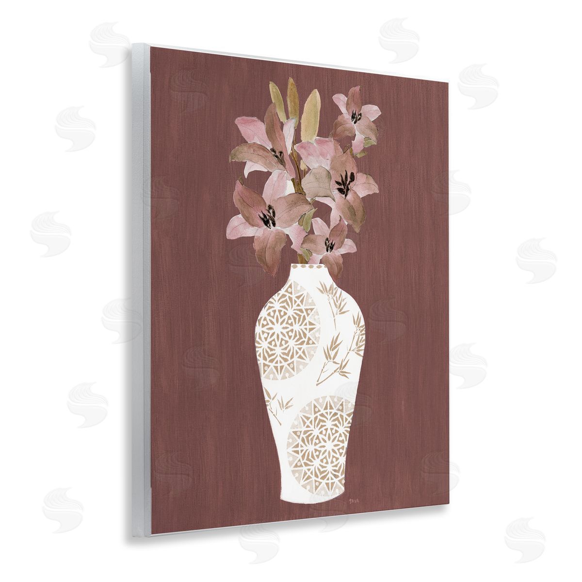 Boho Geometric Vase Wood Plaque Wall Art, Home Decor by Janet Tava