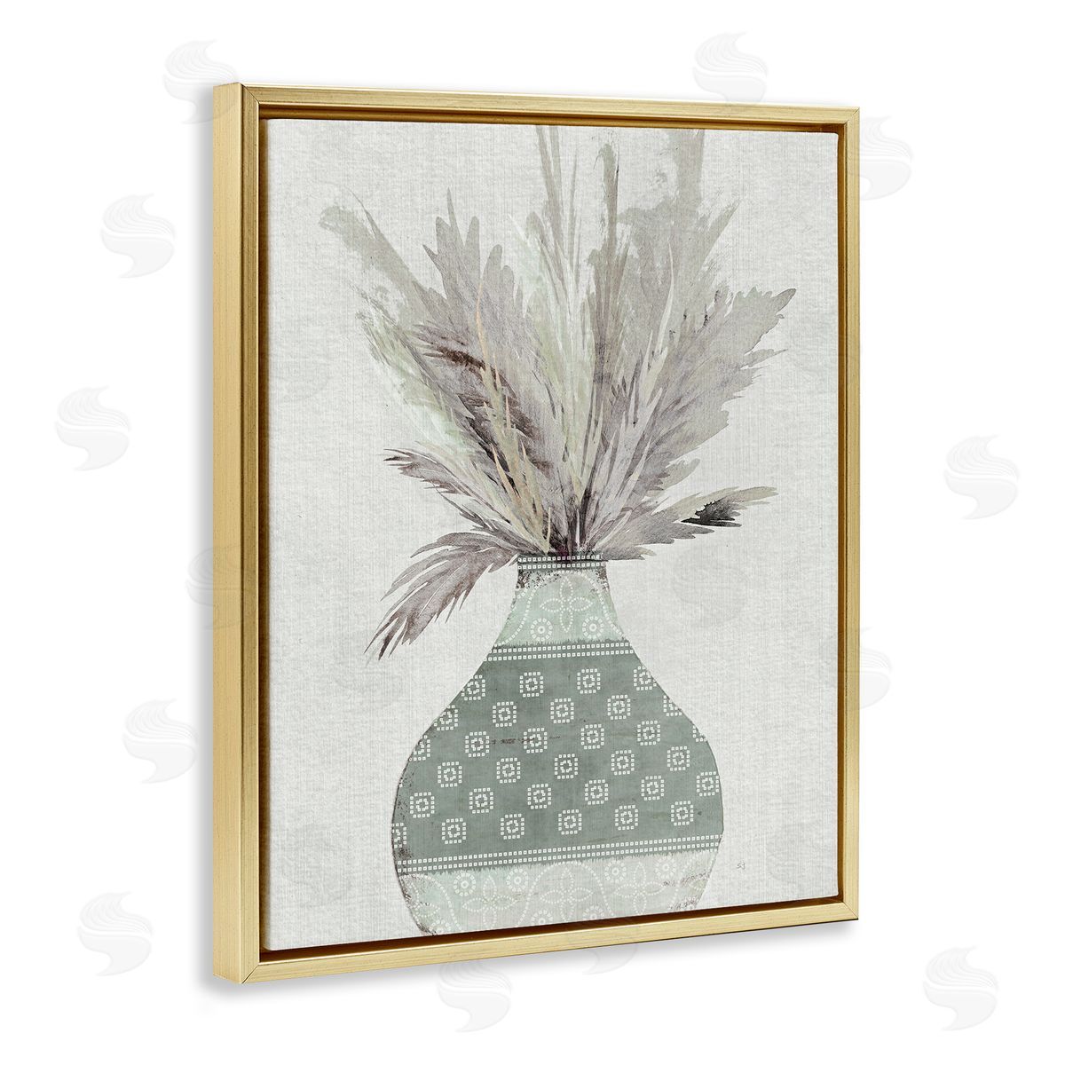 Boho Wheat in Vase Gold Floating Frame Canvas Wall Art, Home Decor by Susan Jill