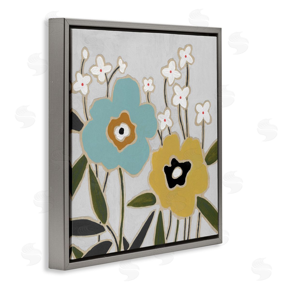 Carol Robinson Modern Hued Blooms Gray Floating Frame Canvas Wall Art Print