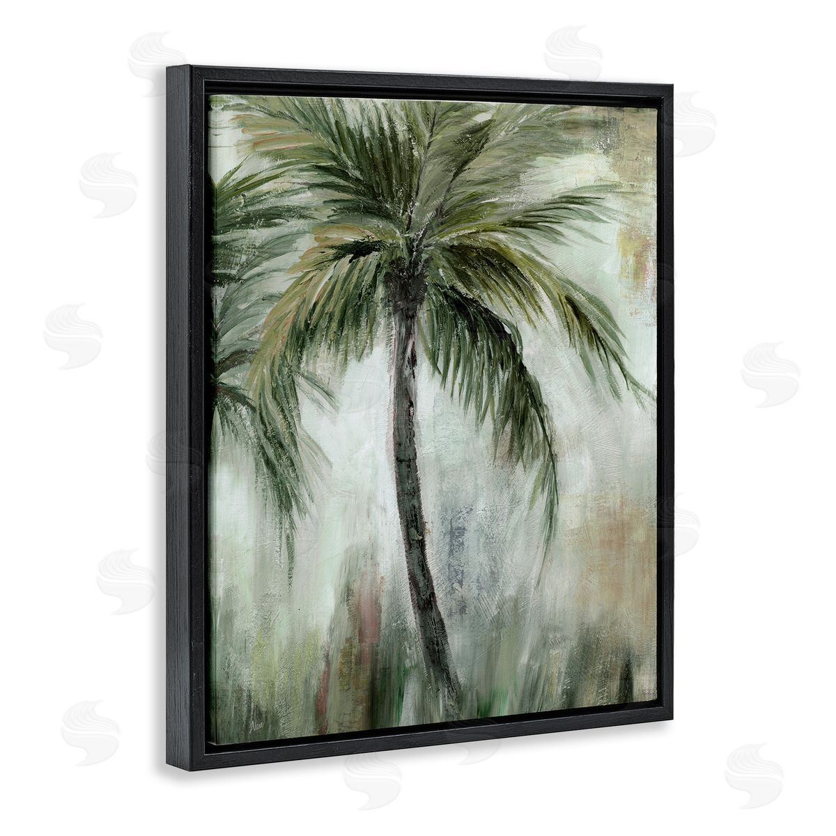 Fanned Palms Impression Black Floating Frame Canvas Wall Art, Home Decor by Nan