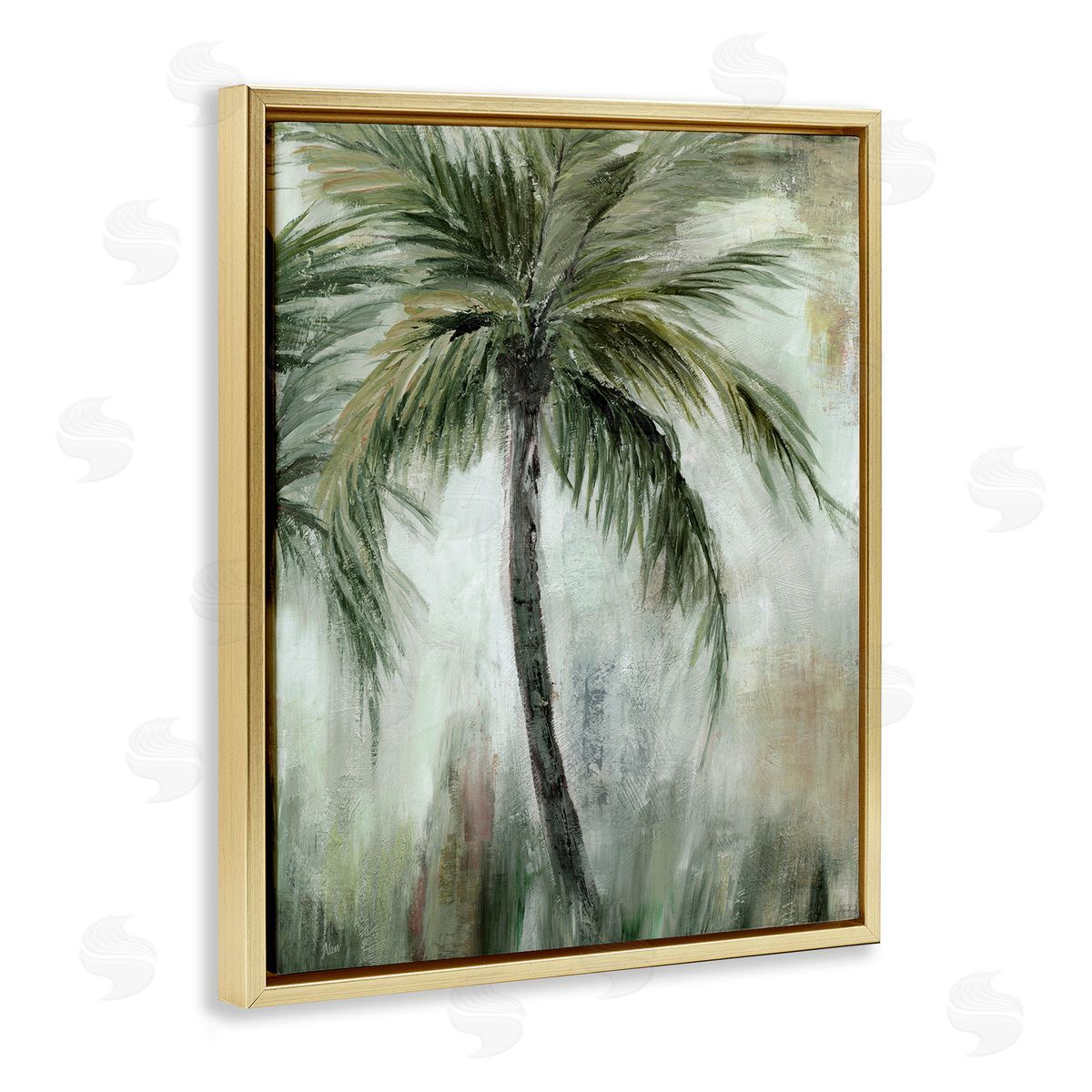 Fanned Palms Impression Gold Floating Frame Canvas Wall Art, Home Decor by Nan
