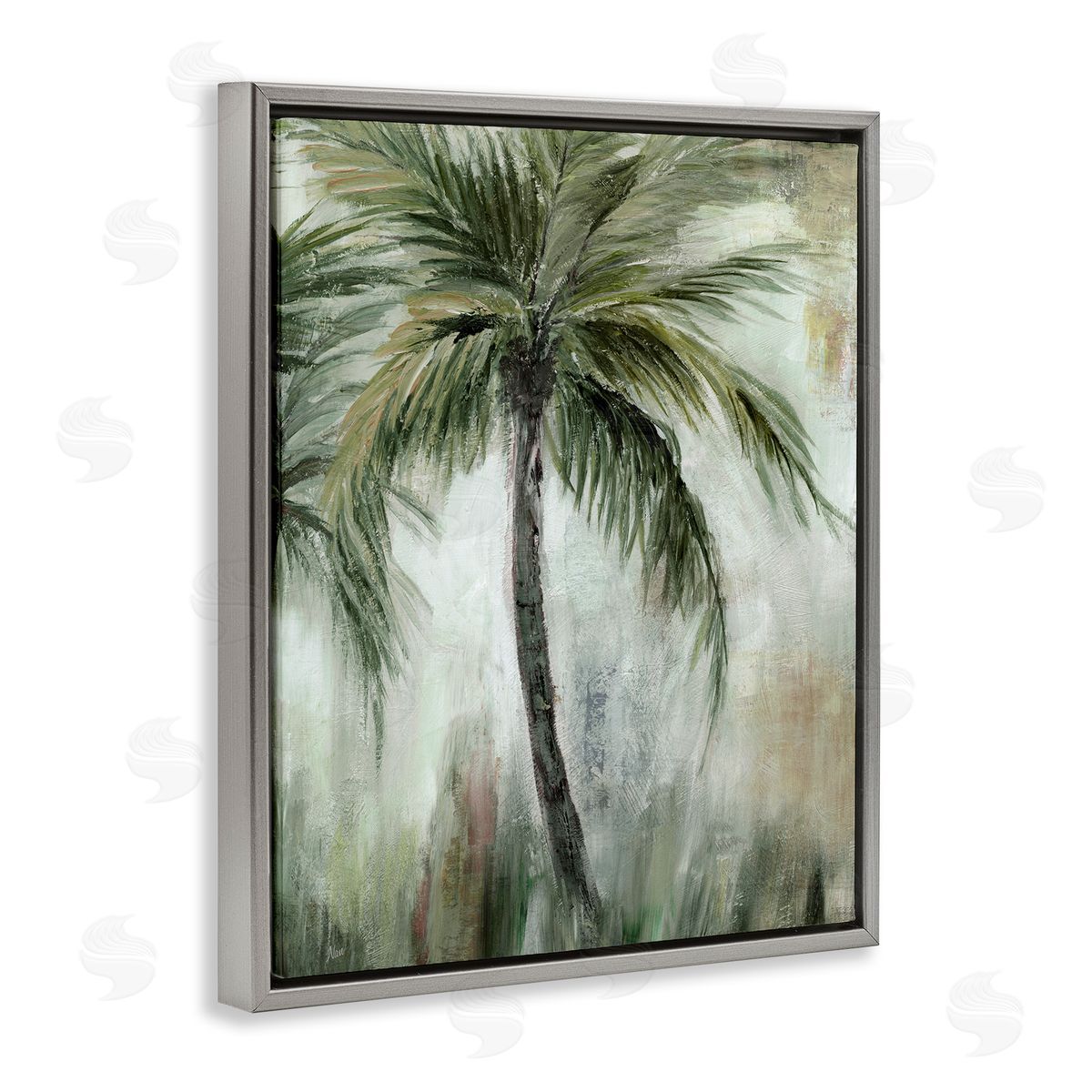 Fanned Palms Impression Grey Floating Frame Canvas Wall Art, Home Decor by Nan