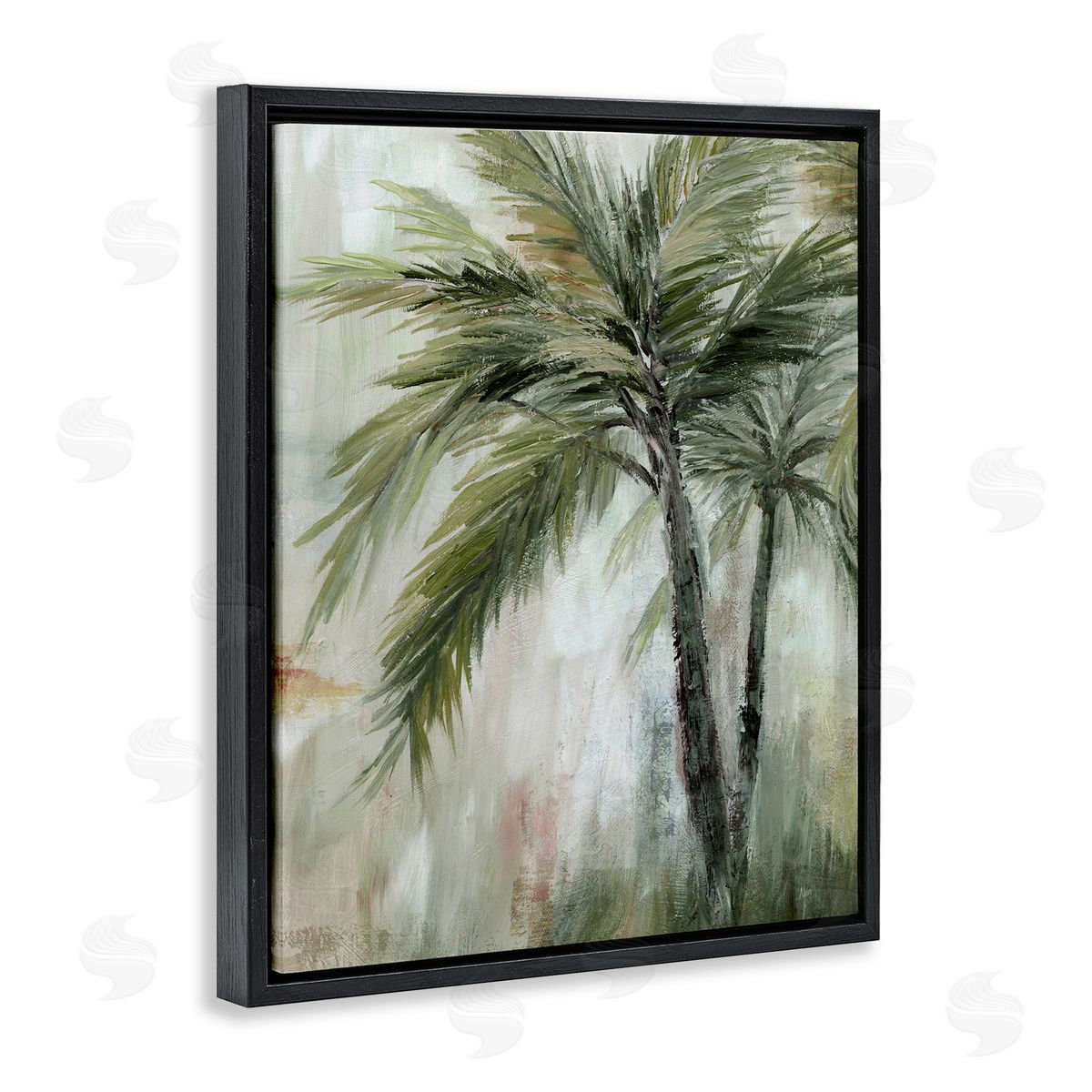 Abstract Palm Fans Black Floating Frame Canvas Wall Art, Home Decor by Nan