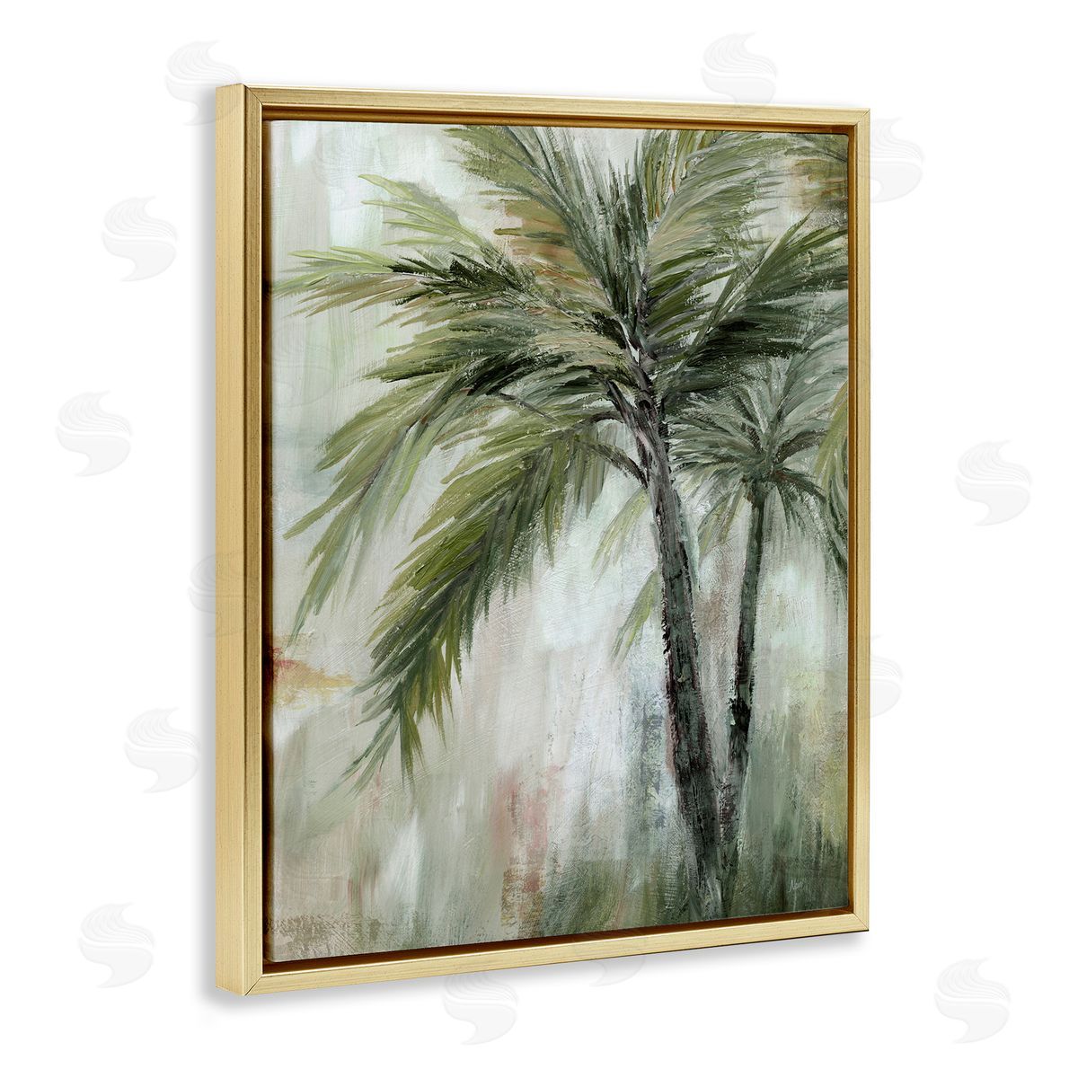 Abstract Palm Fans Gold Floating Frame Canvas Wall Art, Home Decor by Nan