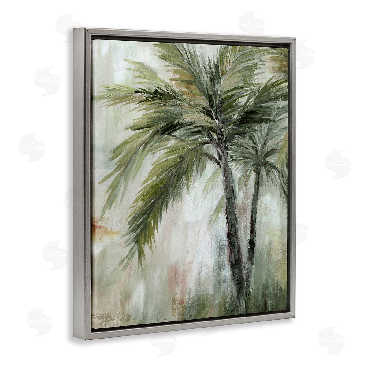 Abstract Palm Fans Grey Floating Frame Canvas Wall Art, Home Decor by Nan