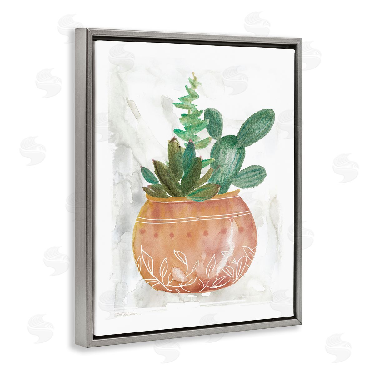 Succulent Planter Vase Grey Floating Frame Canvas Wall Art, Home Decor by Carol Robinson