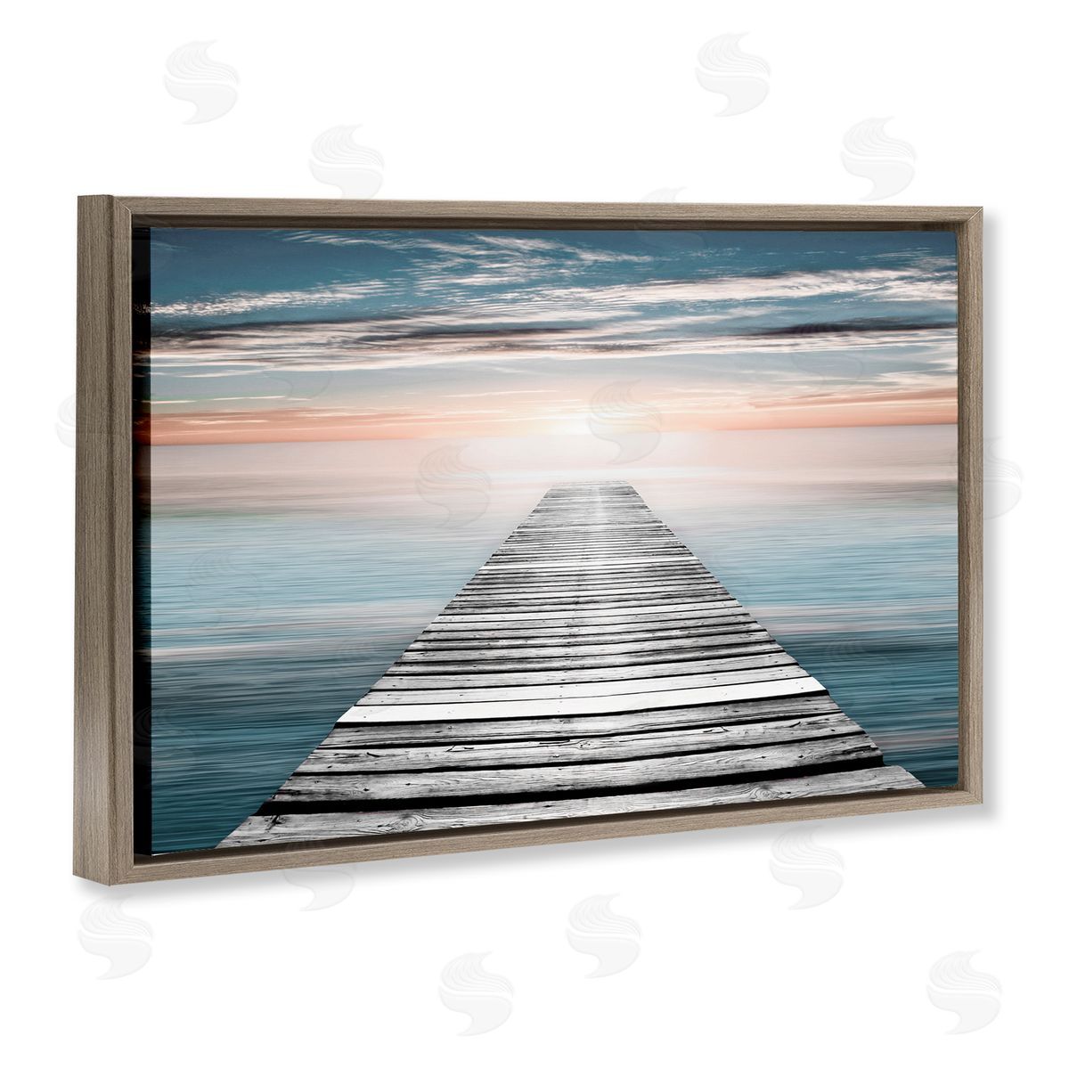 Sunlit Dock Planks Brown Floating Frame Canvas Wall Art, Home Decor by Natalie Carpentieri