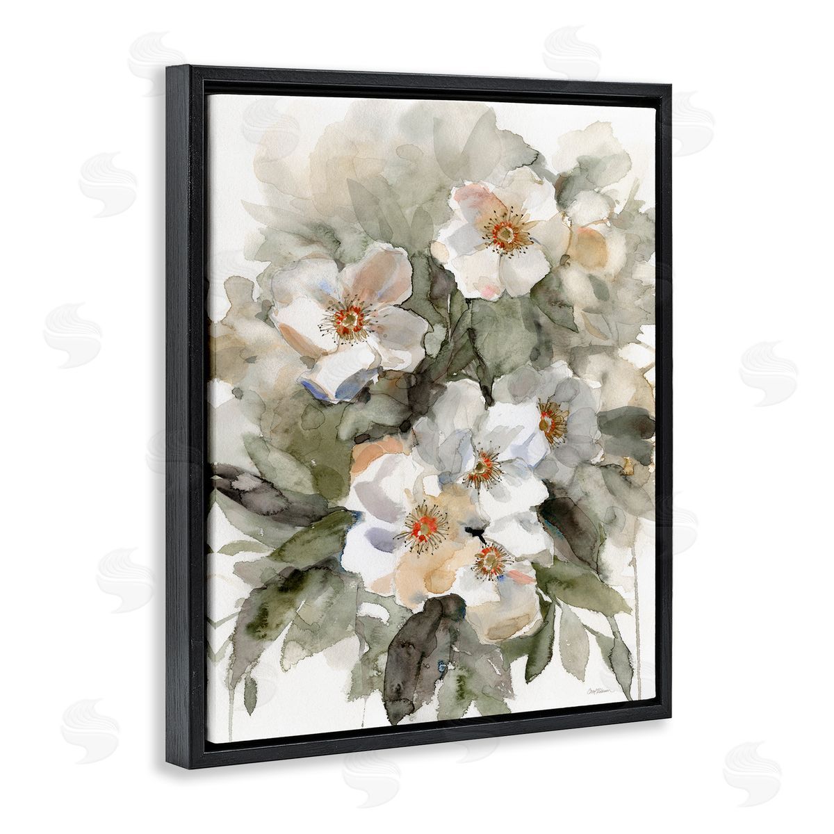 Abstract Floral Bundle Black Floating Frame Canvas Wall Art, Home Decor by Carol Robinson