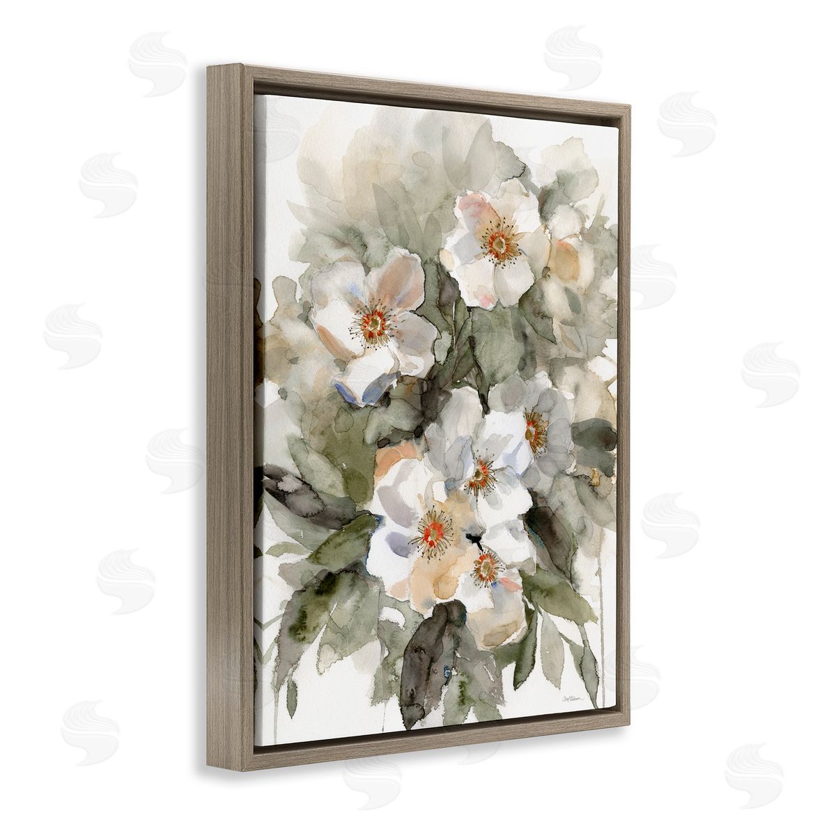 Abstract Floral Bundle Brown Floating Frame Canvas Wall Art, Home Decor by Carol Robinson