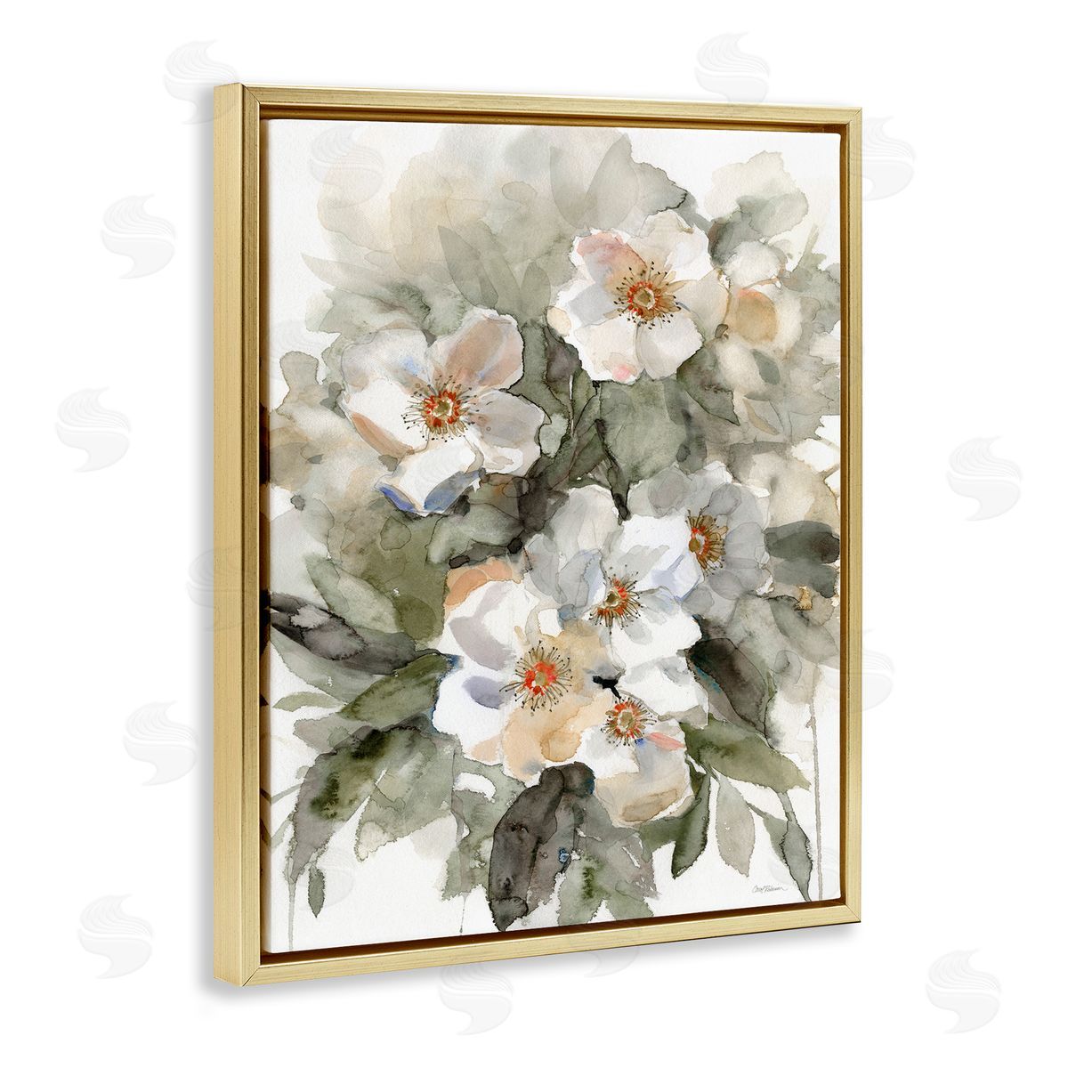 Abstract Floral Bundle Gold Floating Frame Canvas Wall Art, Home Decor by Carol Robinson